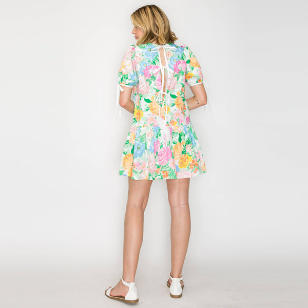 Garden Flower Print Mini Dress - LWD2948: L
