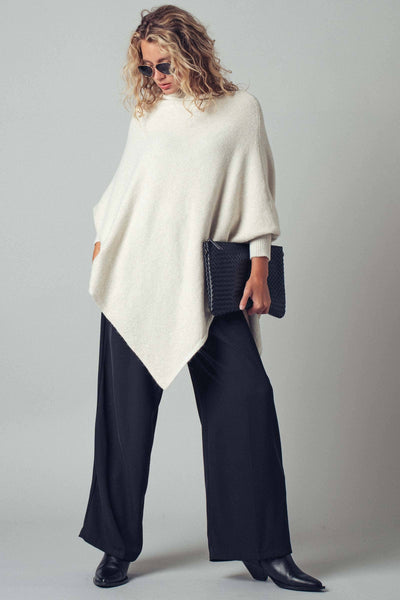 Shimmer Asymmetric Hem Knit Poncho: Brown