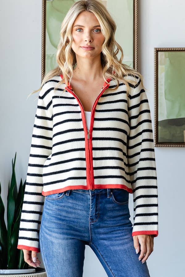STRIPE ZIP UP CARDIGAN