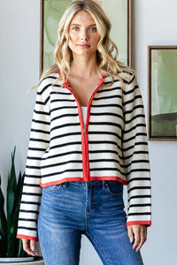 STRIPE ZIP UP CARDIGAN