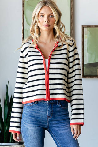 STRIPE ZIP UP CARDIGAN