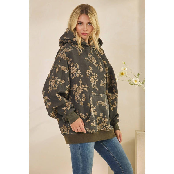 Printed Fleece Hoodie: Charcoal Combo