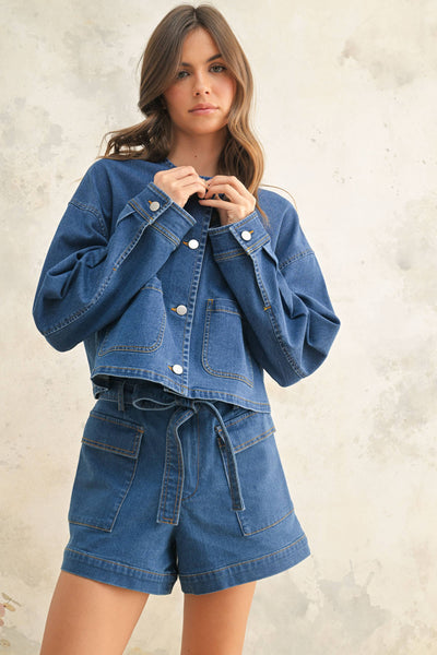 DENIM JACKET WITH BRASS BUTTON