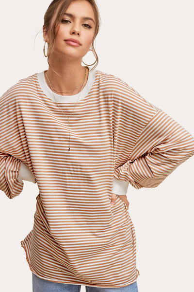 Oversized Striped Long Sleeve Pullover Top