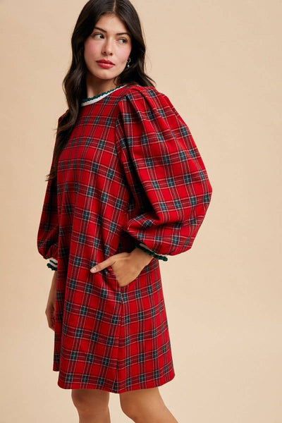 Christmas Plaid Knit Loose Fit Dress: