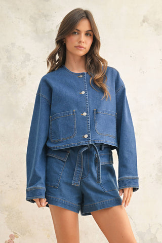 DENIM JACKET WITH BRASS BUTTON