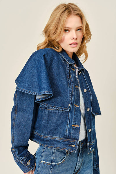 AJJ5850 CAPE DENIM JACKET: DENIM / L