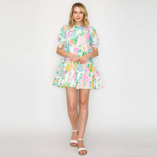 Garden Flower Print Mini Dress - LWD2948: L