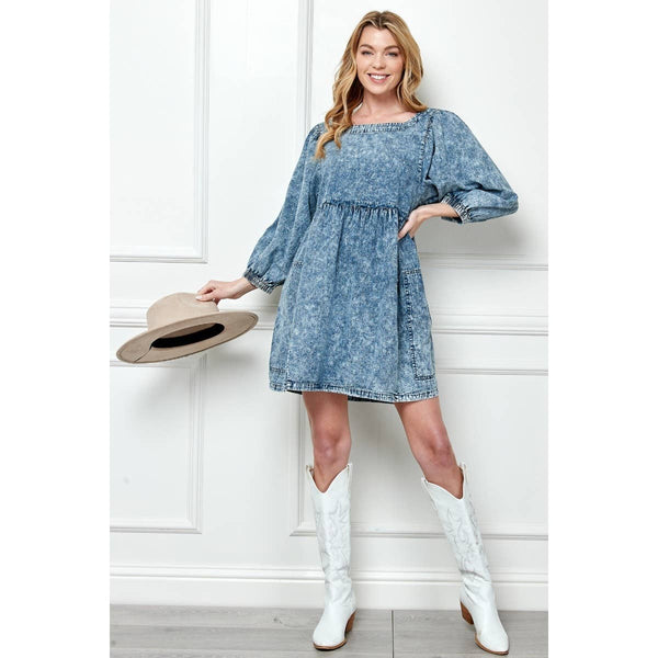 Oversize Pocket Icewash Denim Dress