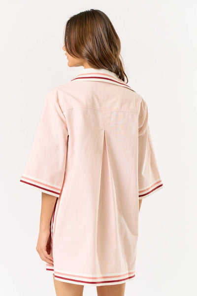 Striped Collared Oversize Mini Dress With Pockets
