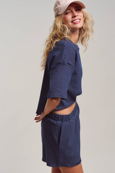 Striped Knit Two-Piece Lounge Set Boxy Tee: RED WHITE / S-M-L:2-2-2