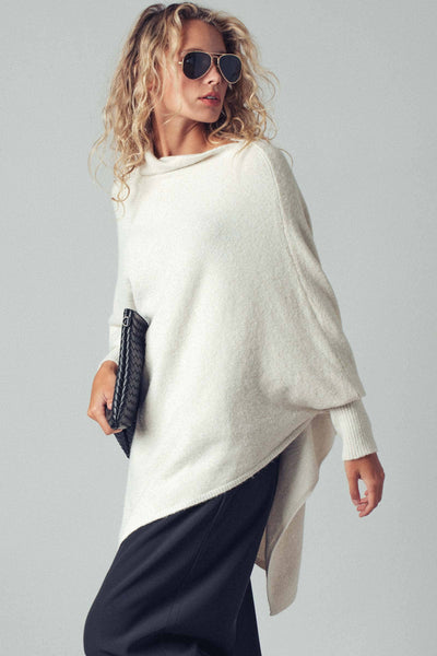 Shimmer Asymmetric Hem Knit Poncho: Brown