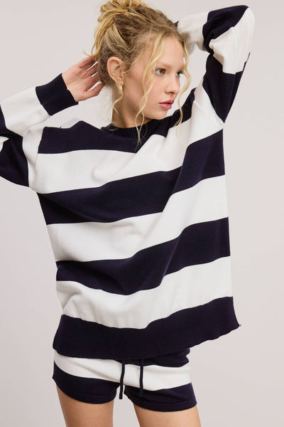 Stripe Knit Sweater and Shorts Matching Set: PICKLE / M