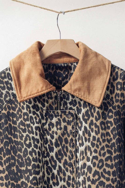 Corduroy Collar Leopard Print Jacket: LEOPARD