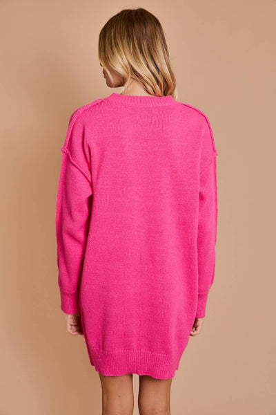 OVERSIZE TUNIC SWEATER DRESS: HOT PINK