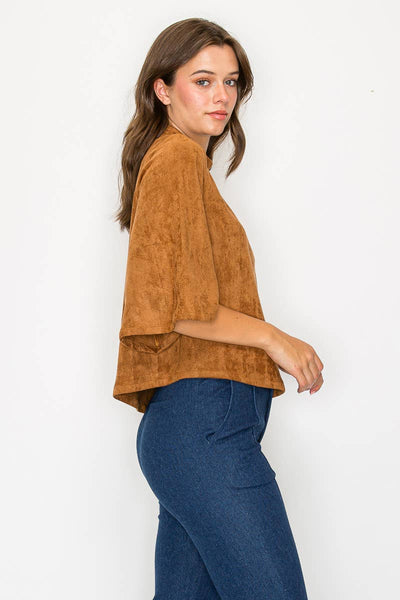 Bell sleeve camel suede top  