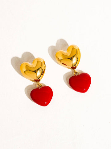 Arcane 18K Gold Non-Tarnish Vintage Heart Earring: Red