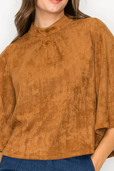 Bell sleeve camel suede top  