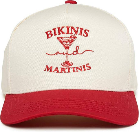 2-Tone Embroidered Cap - Bikinis and Martinis - Red/Beige