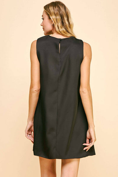 SLEEVELESS 3D FLOWER A LINE MINI DRESS: Black