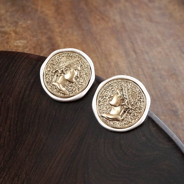 Empire Echo – Coin Stud Statement Earrings: Gold Tone Coin