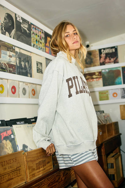 PILATES & YOGA' Print Reversible Sweatshirt: Ash grey/Brown