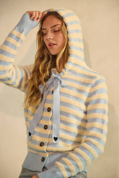 Striped Knit Cardigan: Blue Ivory