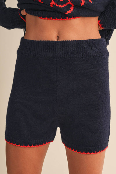 LOBSTER PRINTED KNIT TOP AND SHORTS SET: NAVY/RED