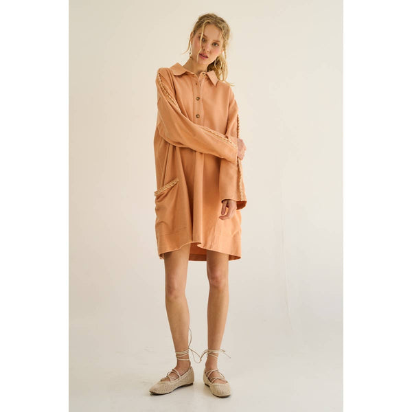 Melon Crochet-Trim Collared Polo Dress: MELON / S