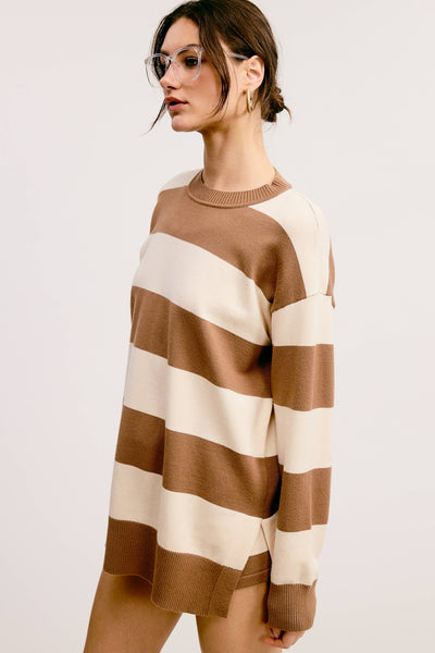 Stripe Knit Sweater and Shorts Matching Set: PICKLE / M