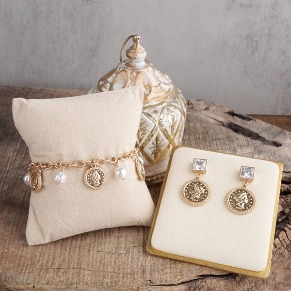 Starlit Relics – Coin & Crystal Drop Earrings: Worn Silver Tone