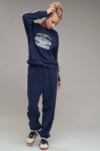 Jane’s Carousel Lace Trim Lounge Set: NAVY