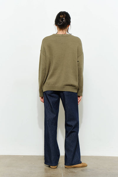 PERRI MARTINI BEADED SWEATER - Cozy, Oversized: Olive