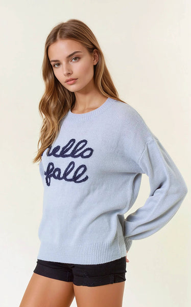 HELLO FALL Letter Embroidered Oversize Sweater
