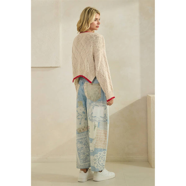 Printed Knitted Sweater: Ivory