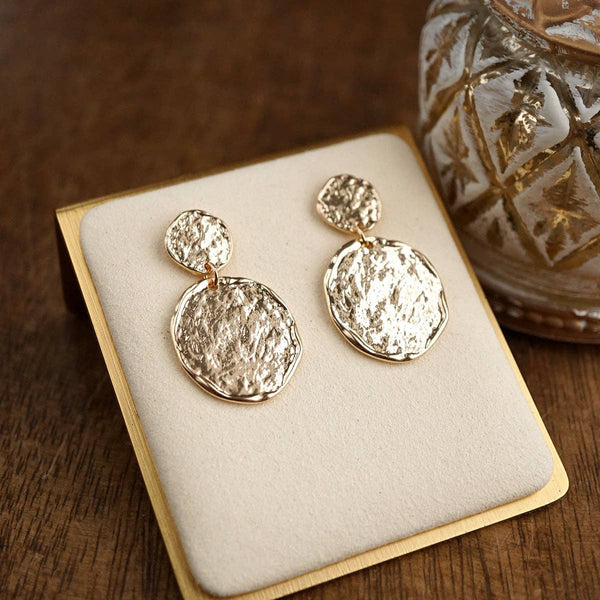 Golden Muse – Two Disc Textured Earrings: Silver Tone