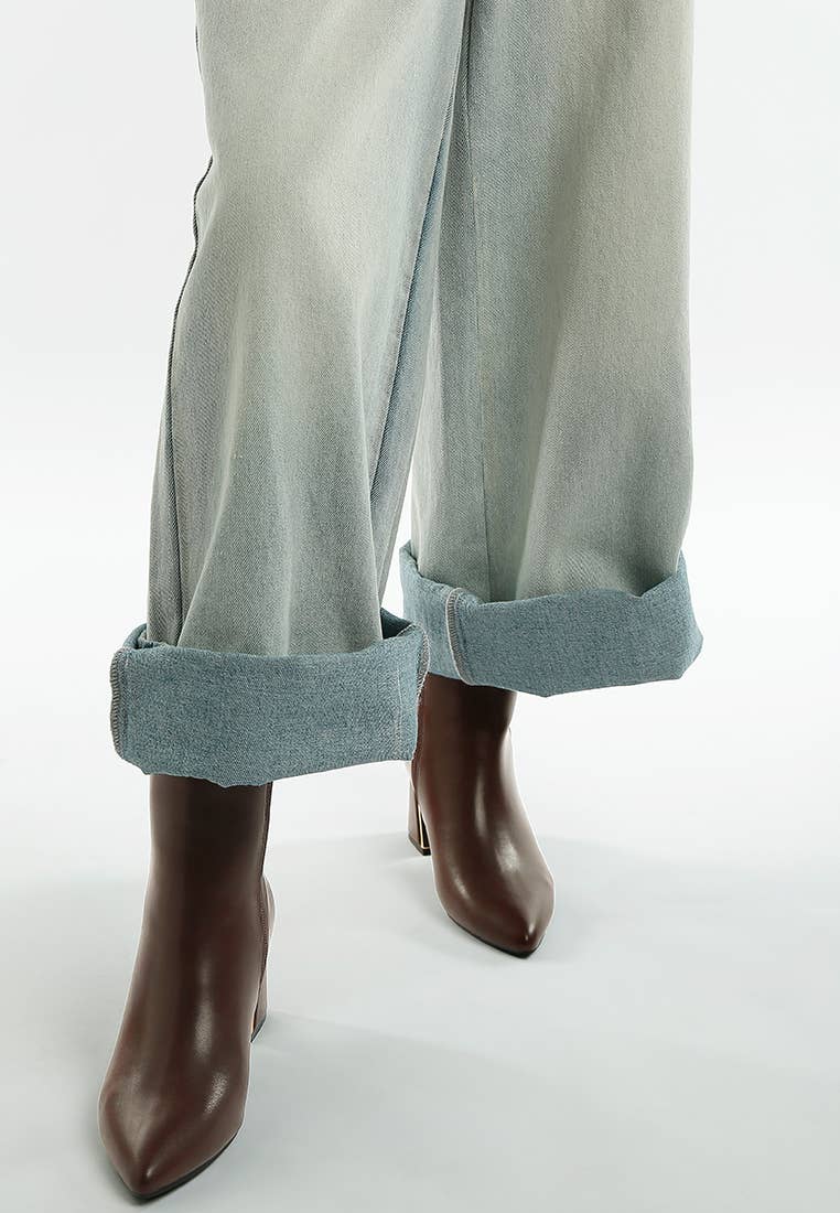 Kaira Metallic Accent Heel High Ankle Boots: Brown