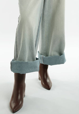 Kaira Metallic Accent Heel High Ankle Boots: Brown