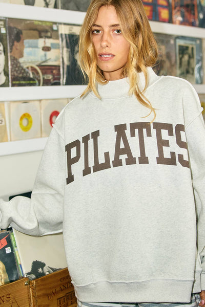 PILATES & YOGA' Print Reversible Sweatshirt: Ash grey/Brown