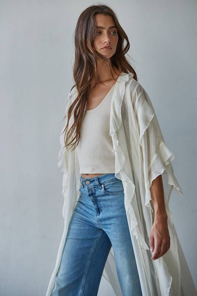 Woven Polyester Chiffon Ruffled V-Neck Cover Up