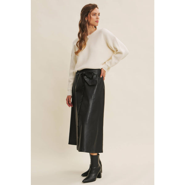 DOLMAN SLEEVE SWEATER WITH SATIN BACK TIE: CREAM