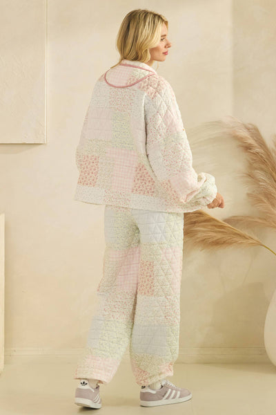 Floral textured quarter zip: Pastel combo