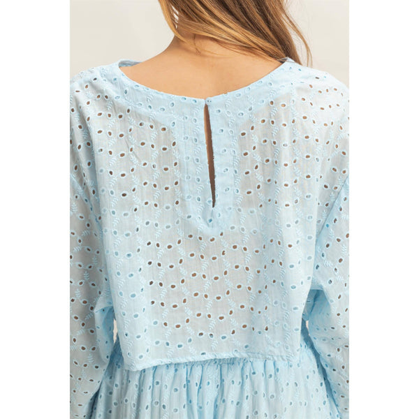 Eyelet Long Sleeve Top & Shorts Set: L.BLUE