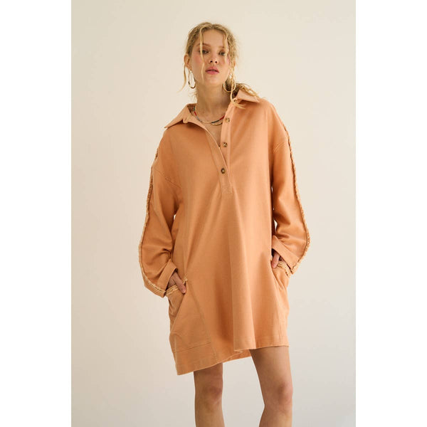 Melon Crochet-Trim Collared Polo Dress: MELON / S