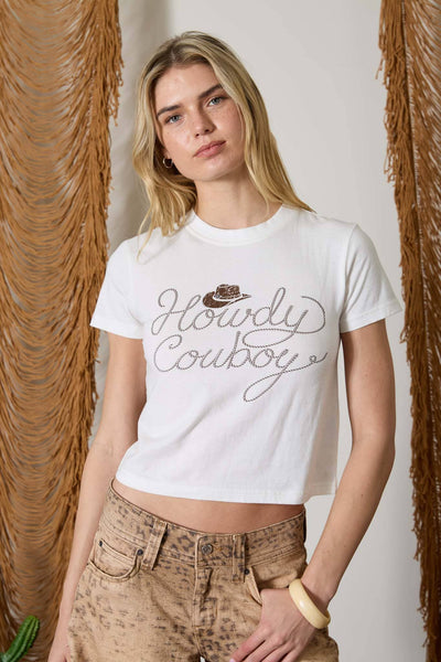 HOWDY COWBOY CROPPED KNIT T-SHIRT