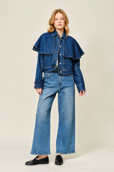 AJJ5850 CAPE DENIM JACKET: DENIM / L