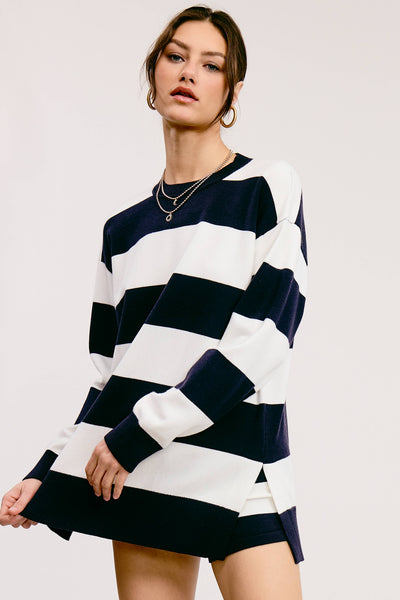 Stripe Knit Sweater and Shorts Matching Set: PICKLE / M