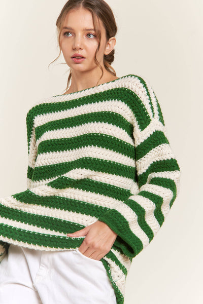 Green Knit Striped Sweater