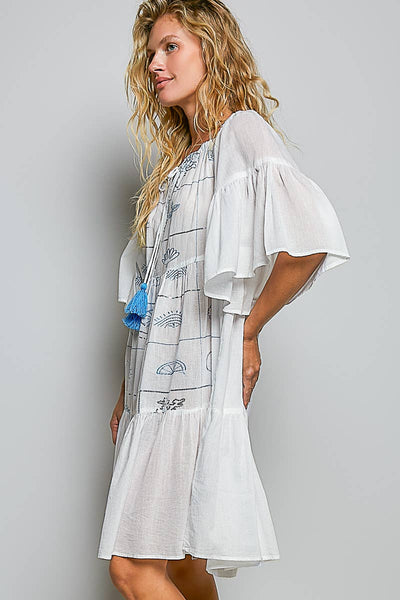 Round Neck 1/2 Sleeve Embroidered Cotton Woven Dress