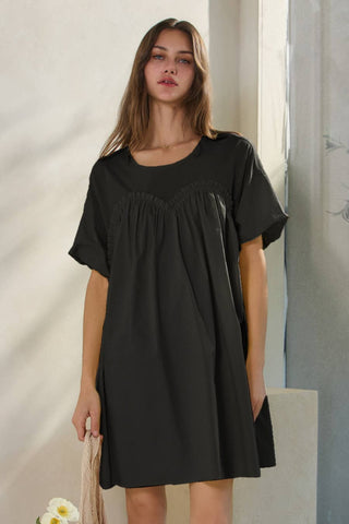 Poplin & Knit Jersey Babydoll Mini Dress : Black / M